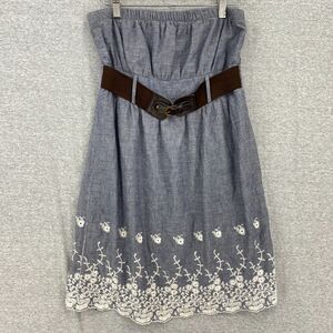 Rue 21 Dress Womens Large Blue Eyelet Smocked Strapless Sundress Belted
